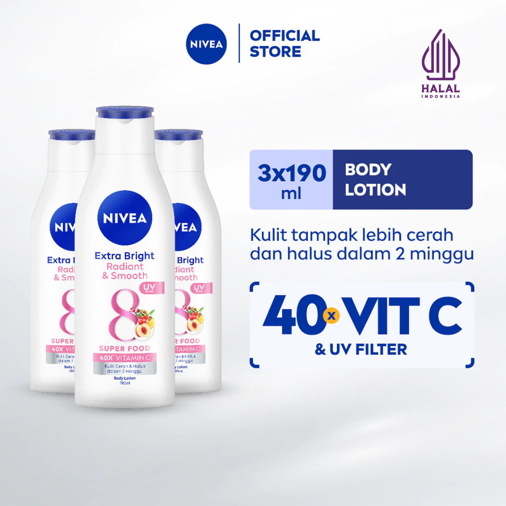 NIVEA Body Lotion Extra Bright Brightening Radiant & Smooth 190mL Triplepack