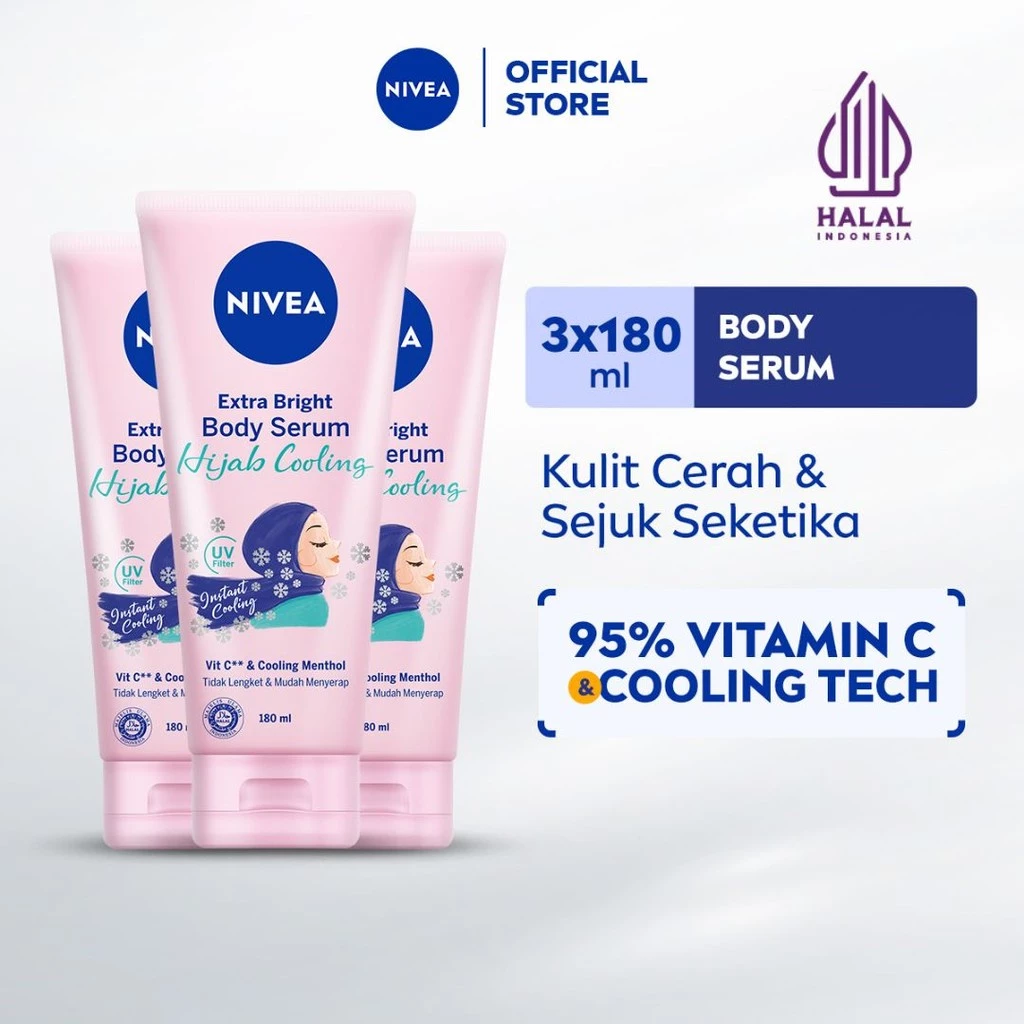 NIVEA Hijab Whitening Cooling Fresh Vitamin C Body Serum 180mL Triplepack