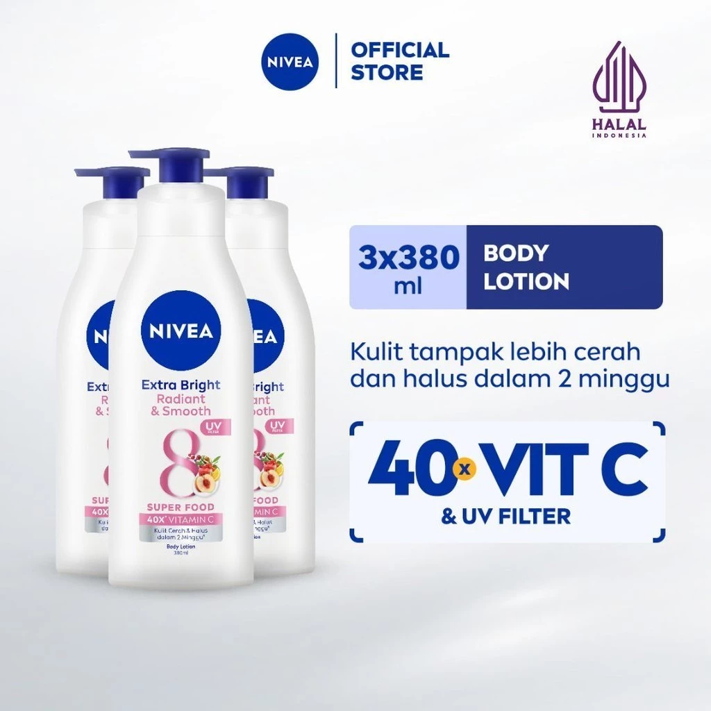 NIVEA Body Lotion Extra White Radiant & Smooth 380mL Triplepack