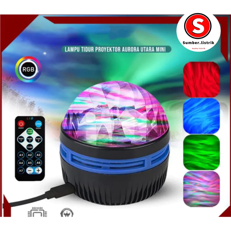 Lampu proyektor Aurora Utara mini Lampu Galaksi Langit Aurora Lampu Tidur Lampu Disco + Remote garansi