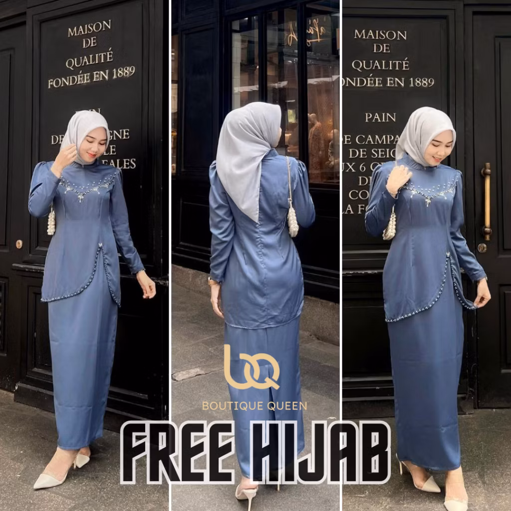 NEW Oneset Felicya Baju Kurung Melayu Dress Pesta Setelan Wanita Baju Kondangan Kekinian Full Payet