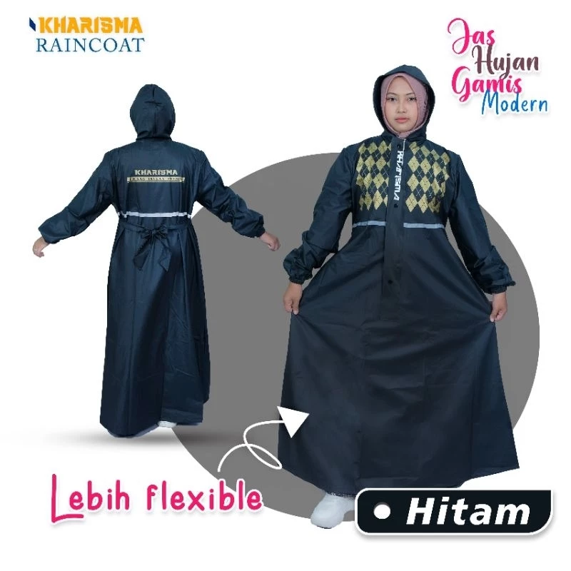 KHARISMA GAMIS JAS HUJAN MANTEL WANITA TERBAIK ANTI REMBES HITAM