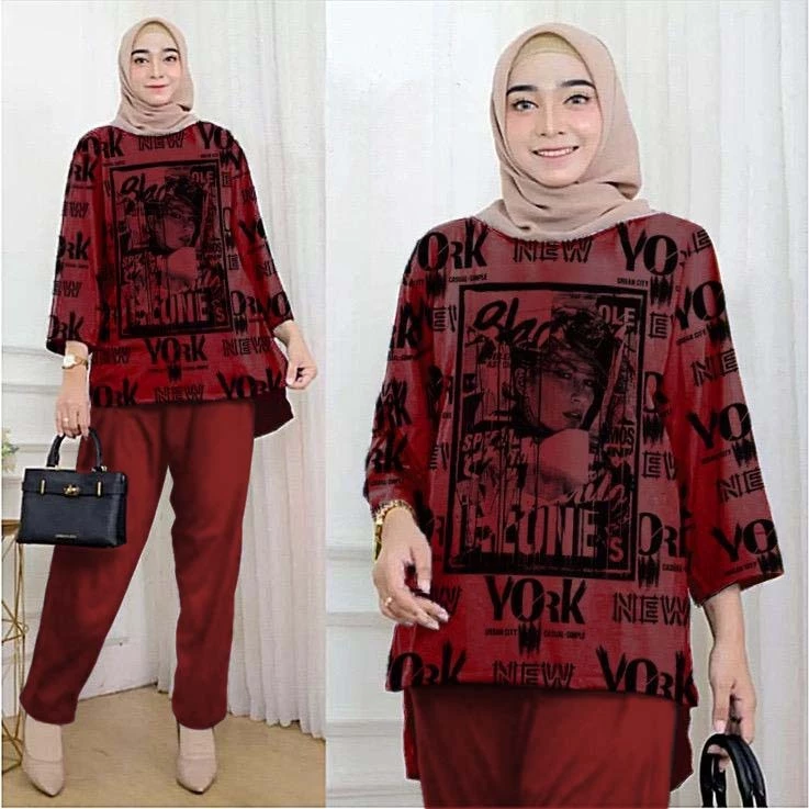 ONESET SETELAN CELANA ATASAN OVERSIZE NEW YORK