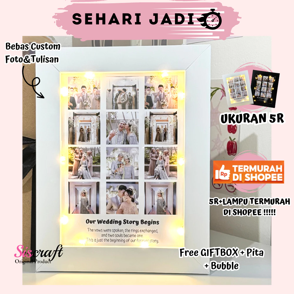 Kado Grid Foto Frame + Lampu LED 12/5/4/2 Foto | Katalog Produk