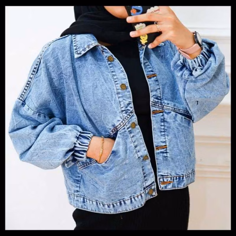 Jaket jeans Oversize Jaket Wanita Vintage Korea kekinian