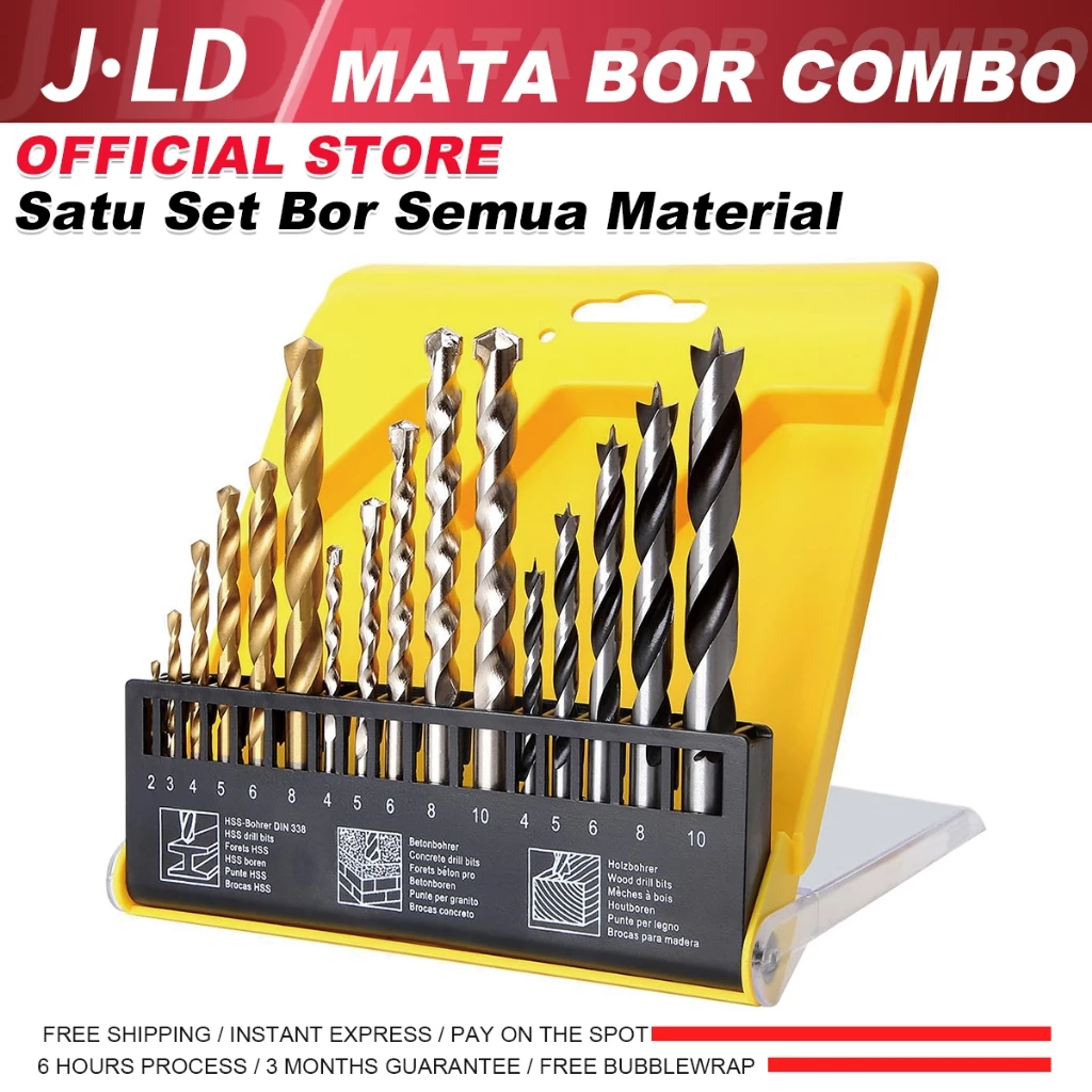 63. JLD Mata Bor Kombinasi 16Pcs Multi-Purpose (Kayu/Besi/Tembok/Beton/HSS)