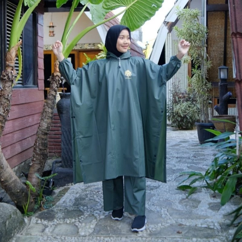 KHARISMA Jas Hujan Kelelawar Lengan + Celana MANTOL JUMBO Pria & Wanita Anti Rembes ARMY
