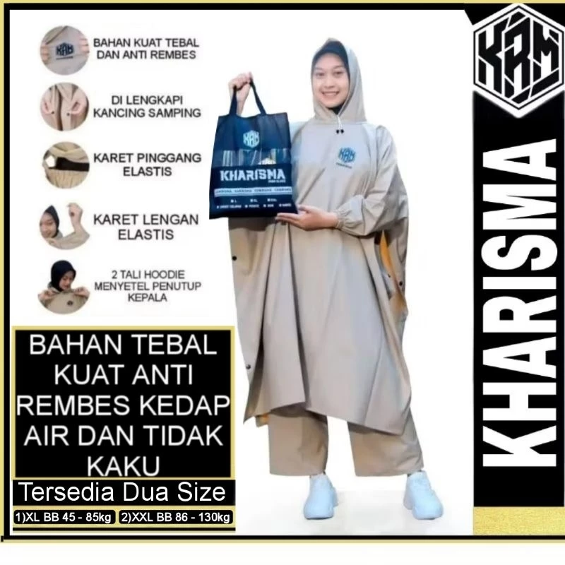 KHARISMA JAS HUJAN JUMBO PONCO + CELANA PRIA & WANITA MANTEL KELELAWAR LENGAN TEBAL TAHAN AIR KREM