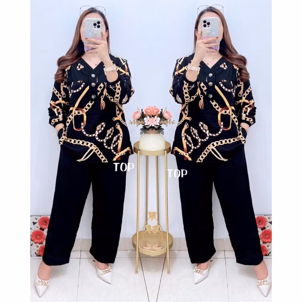 VIDYA - Setelan Kiara 127236 - Set Wanita Motif - Stelan Panjang Kancing