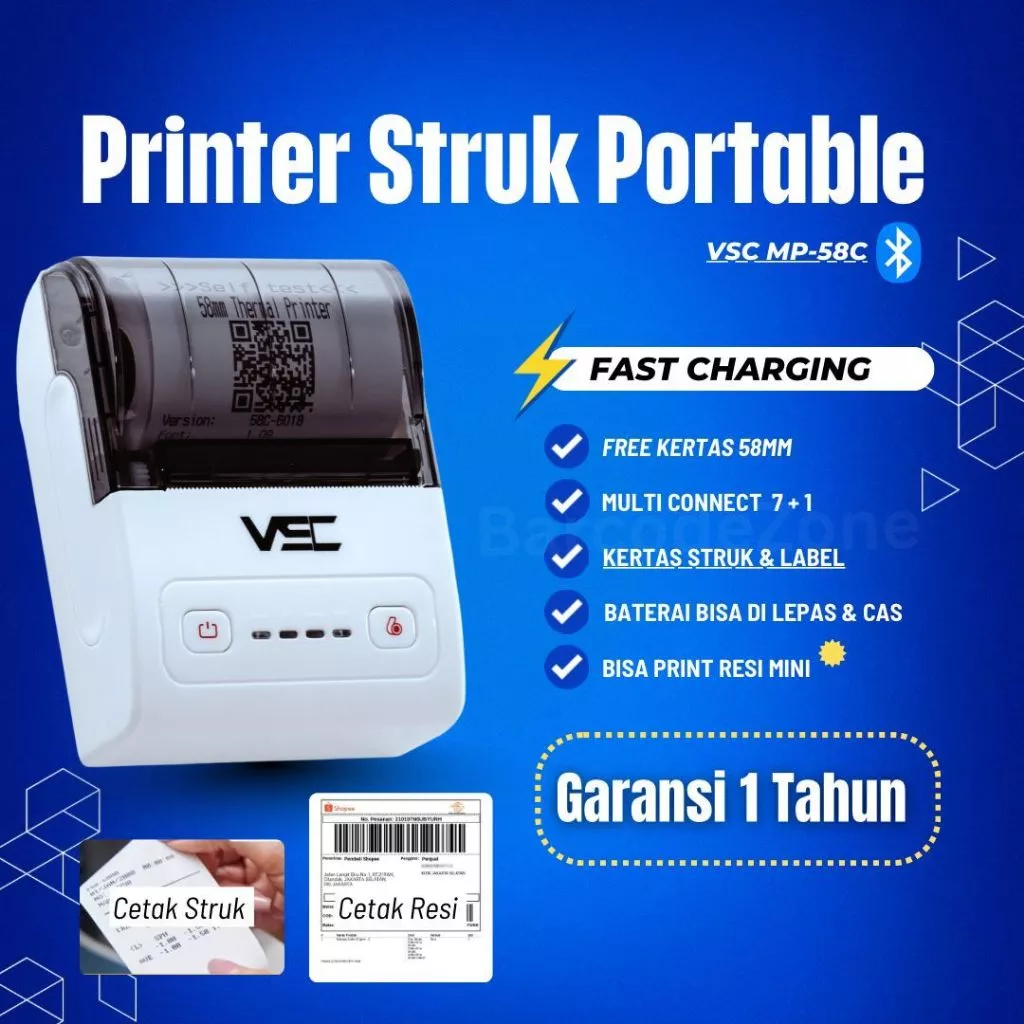 02. Printer Thermal 58mm Bluetooth dan Baterai