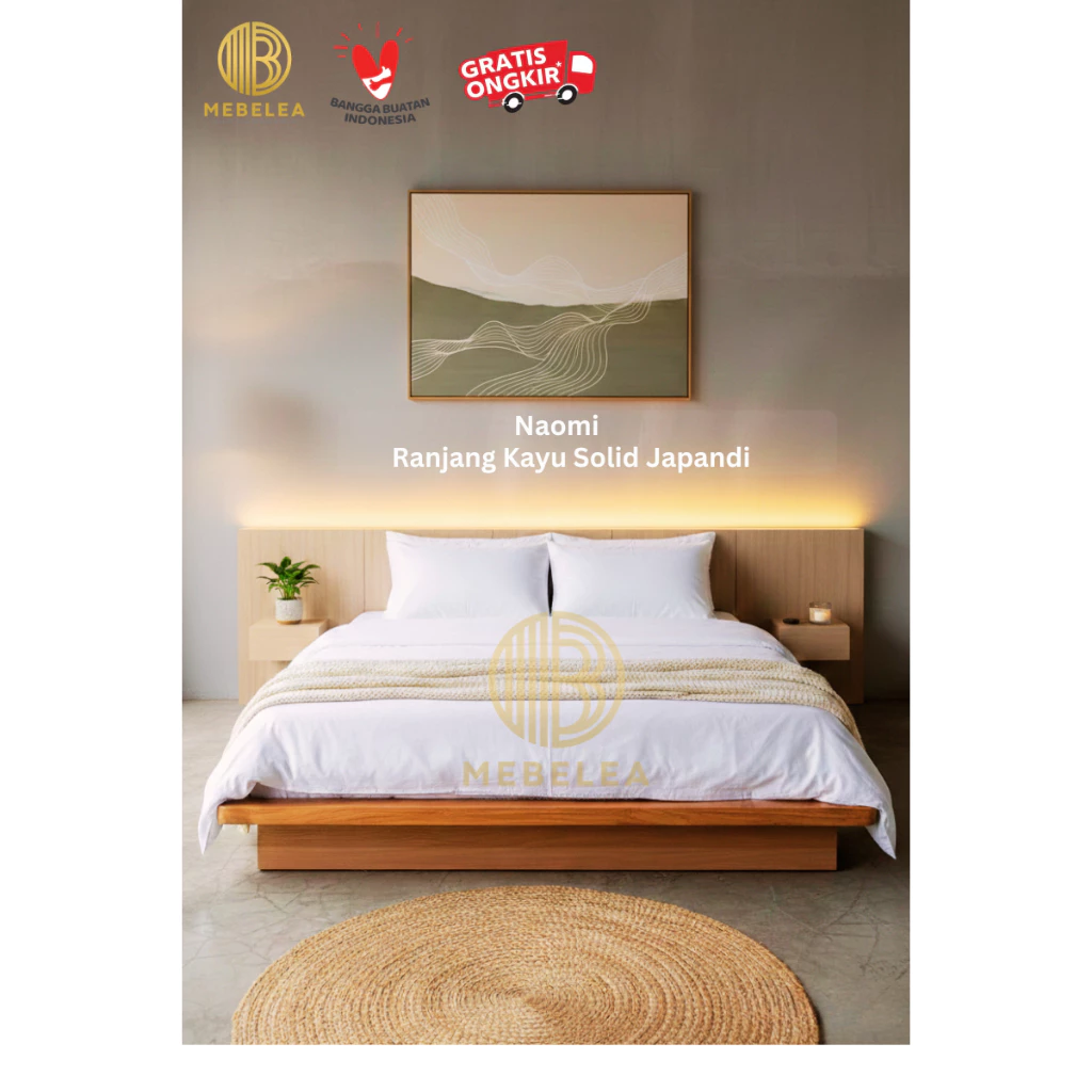 Mebelea Tempat Tidur Kayu Japandi LED Minimalis
