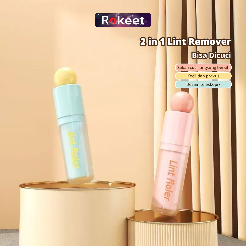 Rokeet 2in1 Lint Roller Bisa Dicuci Penghilang Bulu & Rambut Portable Mini Travel Pembersih Serabut Debu Pakaian & Sofa