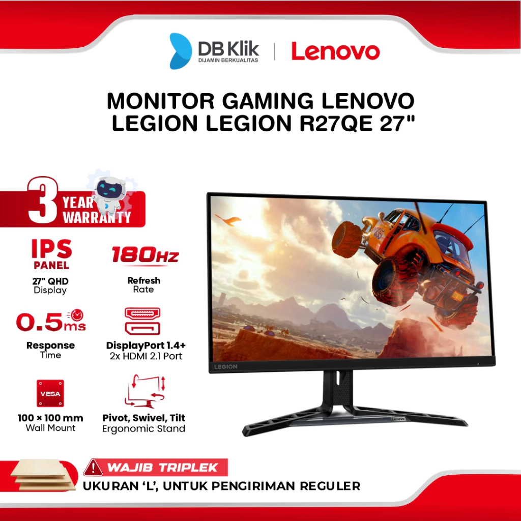 66. Lenovo R27QE Gen2 Monitor Gaming 27″ IPS QHD 180Hz/200Hz 0.5ms