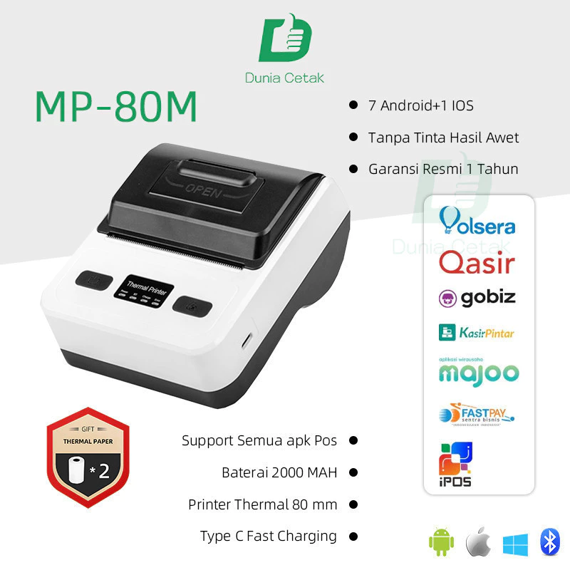 03. Printer Thermal 80MM Bluetooth + USB Cetak Nota dan Resi
